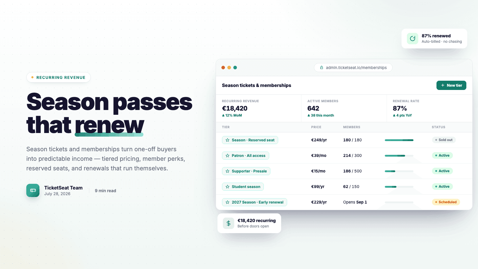 Season Tickets and Memberships: Building Recurring Revenue for Venues