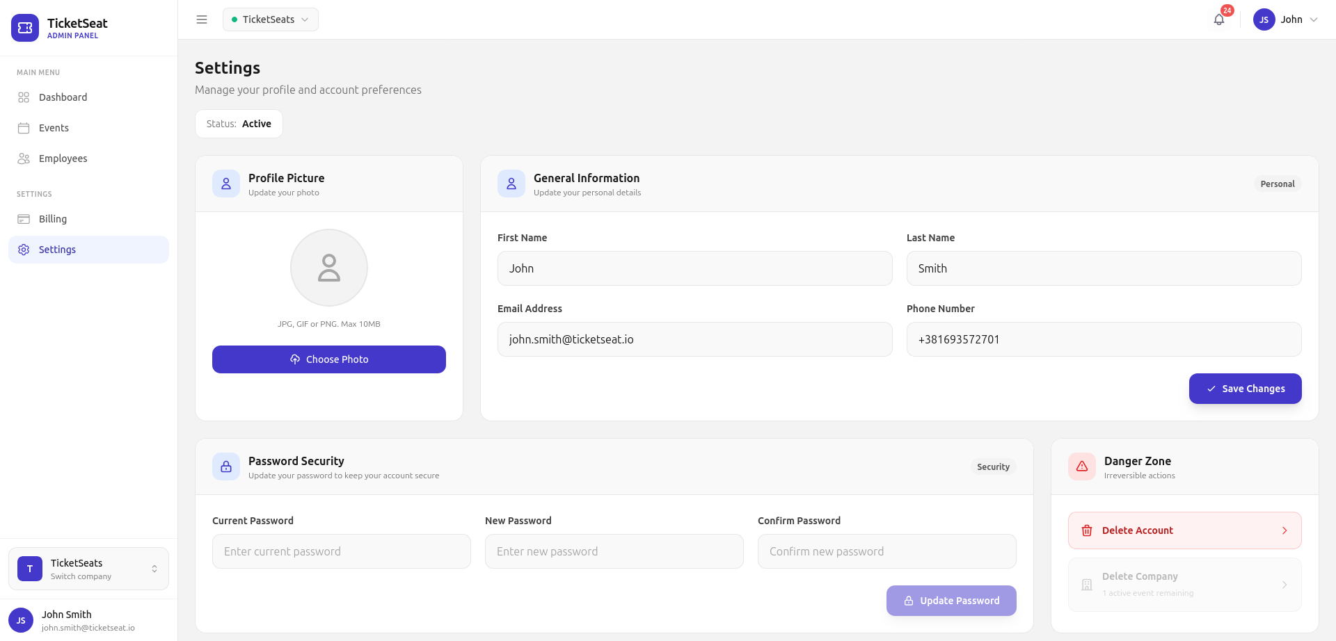 Event configuration and policy settings