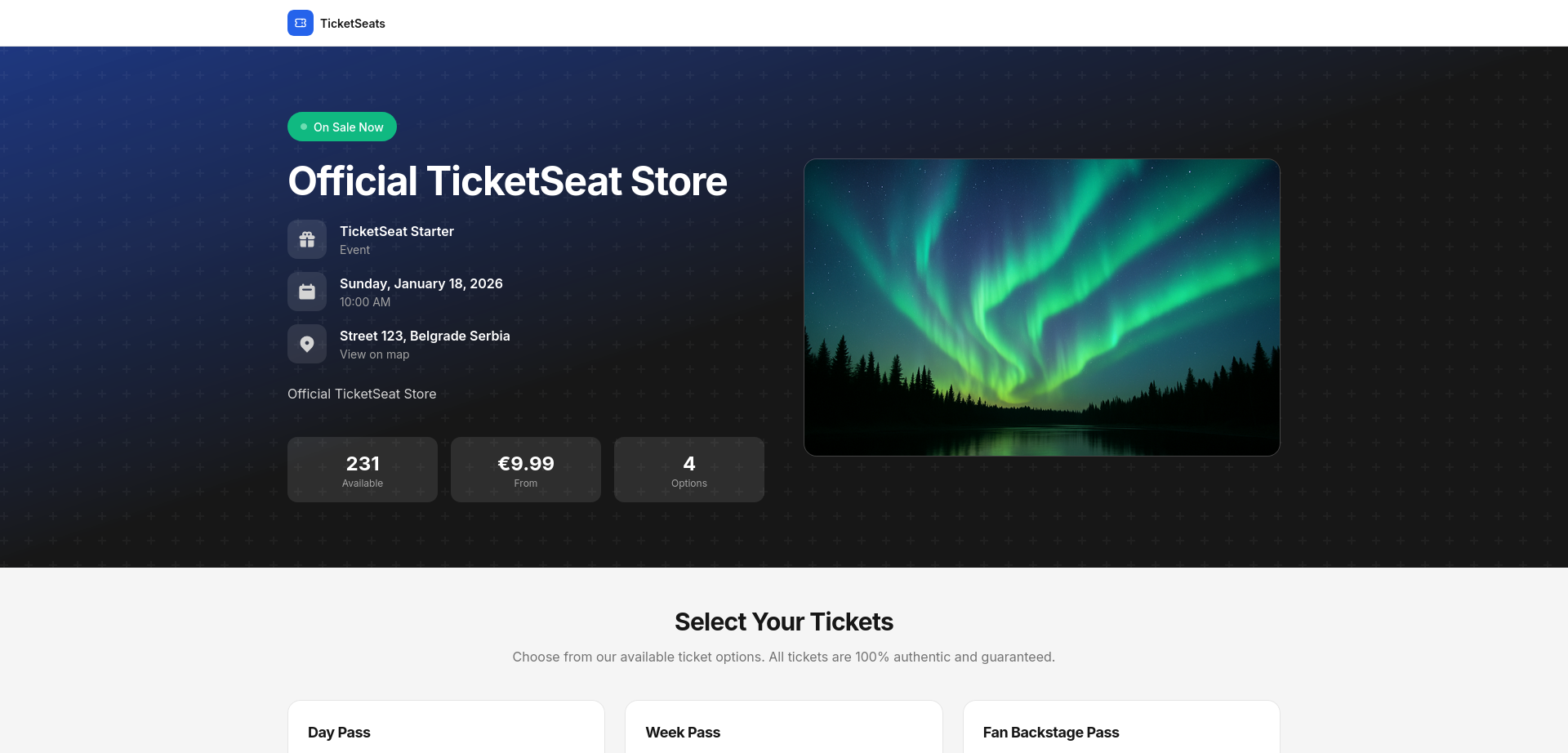 TicketSeat event page and checkout