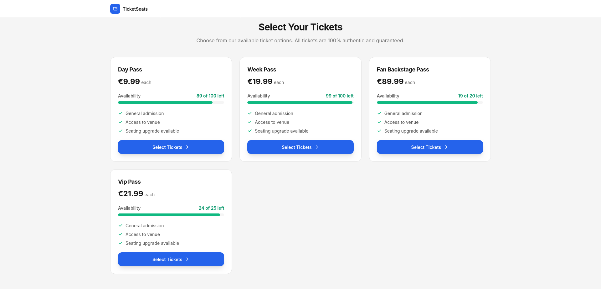 Ticket types and pricing setup